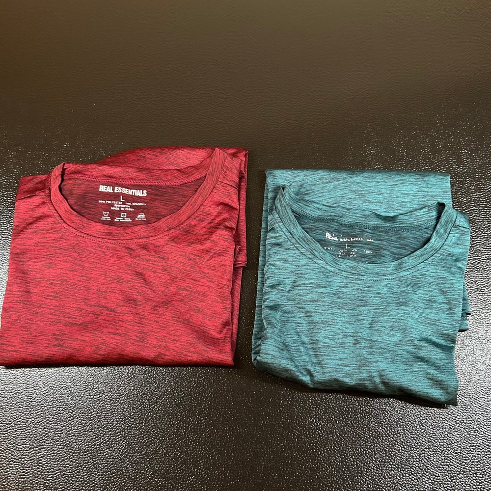 Real Essentials Set of 2 Athletic T-Shirt Activewear Gym Workout Tee Mens Large